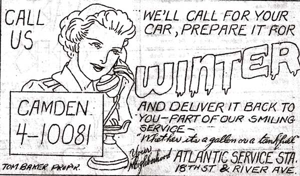 1799 River Avenue — Baker's Atlantic Station, 1946 Ablett Village Newsletter Ad