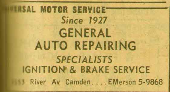 3151-3153 River Avenue — Universal Motor Service, 1955 New Jersey Bell Yellow Pages Ad