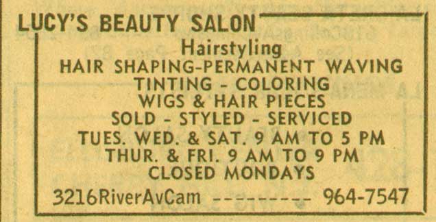 3216 River Avenue — Lucy's Beauty Salon, 1970 New Jersey Bell Yellow Pages