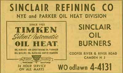 Northwest Corner of River Avenue at Railroad Tracks — Sinclair Refining Company, 1955 New Jersey Bell Yellow Pages Ad