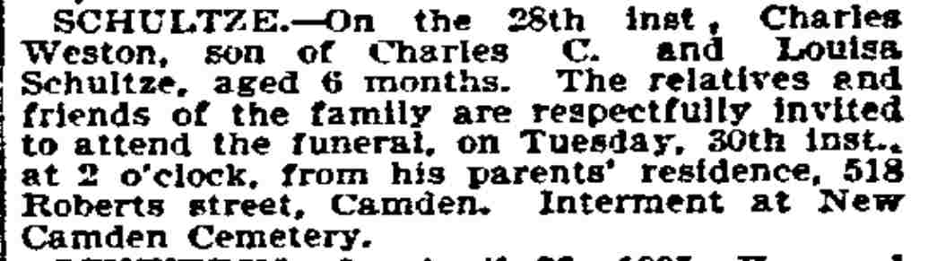Schultze — Philadelphia Inquirer, April 30, 1895 — 518 Roberts Street