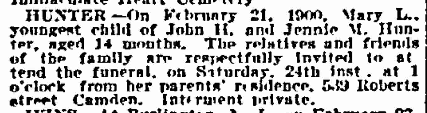 Hunter — Philadelphia Inquirer, February 23, 1900 — 539 Roberts Street