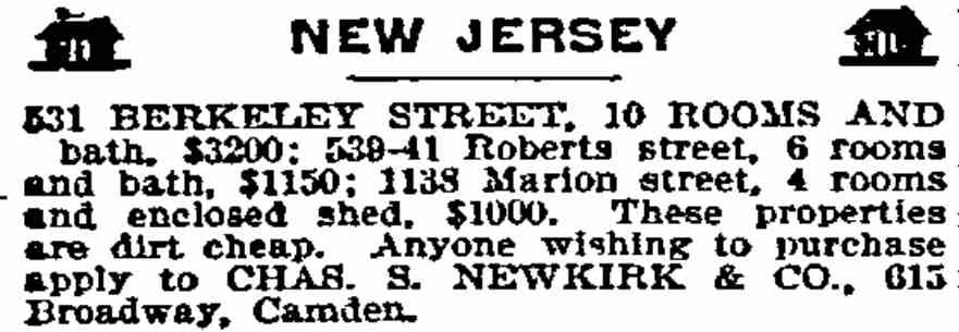 New Jersey Real Estate — Philadelphia Inquirer, July 18, 1896 — 539-41 Roberts Street