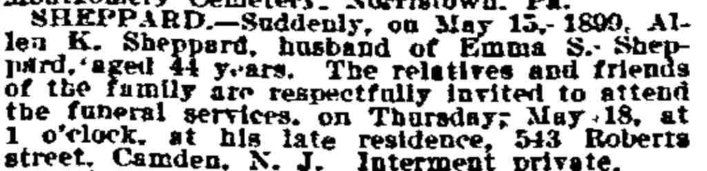 Sheppard — Philadelphia Inquirer, May 17, 1899 — 543 Roberts Street