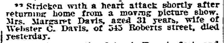 Death of Mrs. Davis — Philadelphia Inquirer, February 17, 1912 — 545 Roberts Street