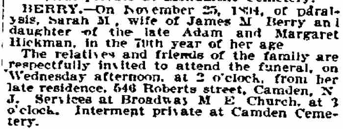 Berry — Philadelphia Inquirer, November 28, 1894 — 546 Roberts Street