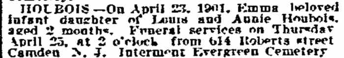 Houbois — Philadelphia Inquirer, April 23, 1901 — 614 Roberts Street