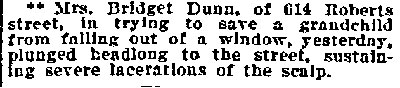 Saves Child, Falls From Window — Philadelphia Inquirer, August 13, 1906 — 614 Roberts Street