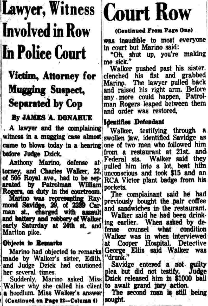 Lawyer, Witness Involved in Row In Police Court — Camden Courier-Post, February 1, 1954