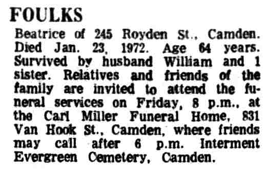 Foulks - Camden Courier-Post, January 25, 1972