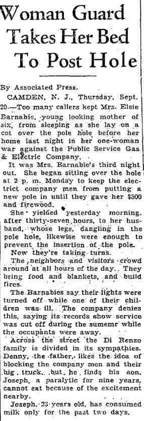 Woman Guard Takes Her Bed To Post Hole - Seattle Daily Times, September 20, 1934