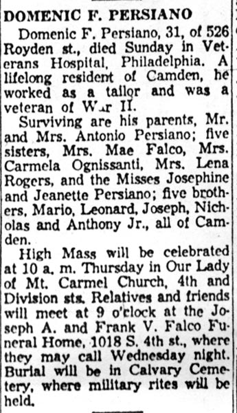 Domenic F. Persiano - Camden Courier-Post, December 10, 1957