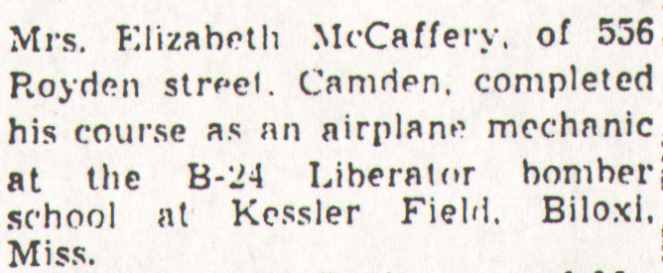 Pfc. Albert E. McCaffery - Camden Courier-Post, July 28, 1943