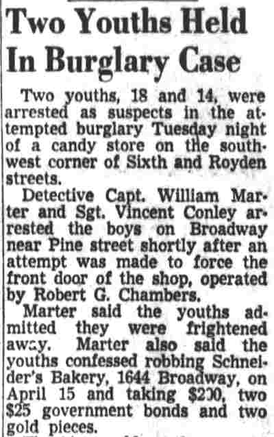 Two Youths Held In Burglary Case - Camden Courier-Post, May 7, 1952