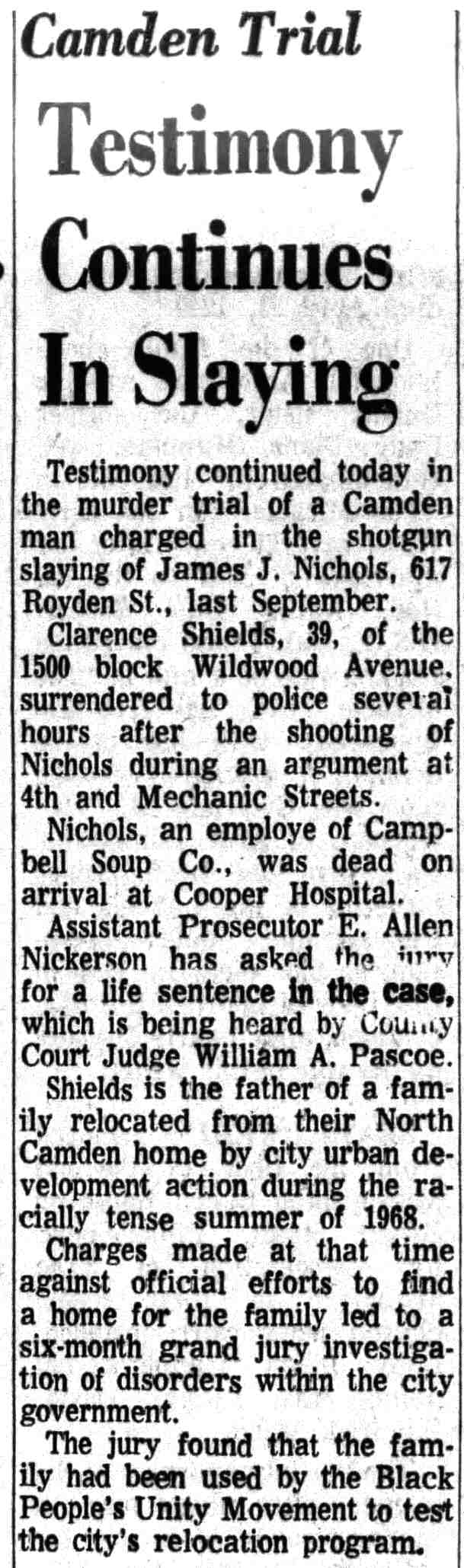 Camden Trial Testimony Continues In Slaying - Camden Courier-Post, May 13, 1971