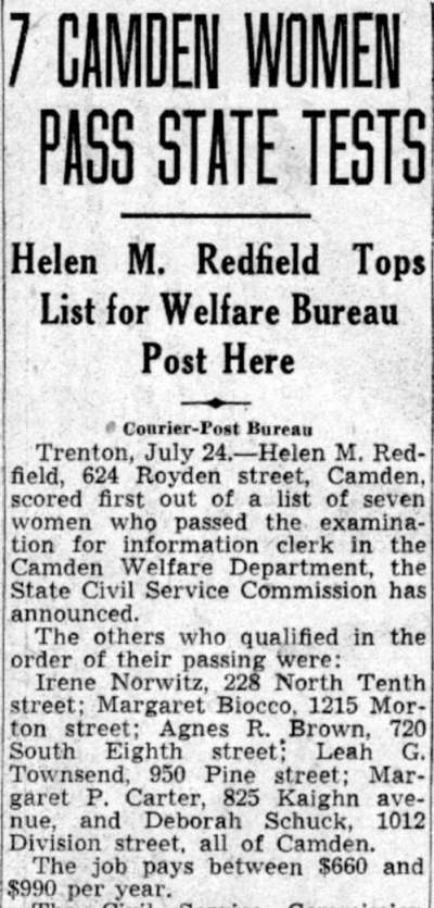 7 Camden Women Pass State Tests, Camden Courier-Post, July 25, 1941