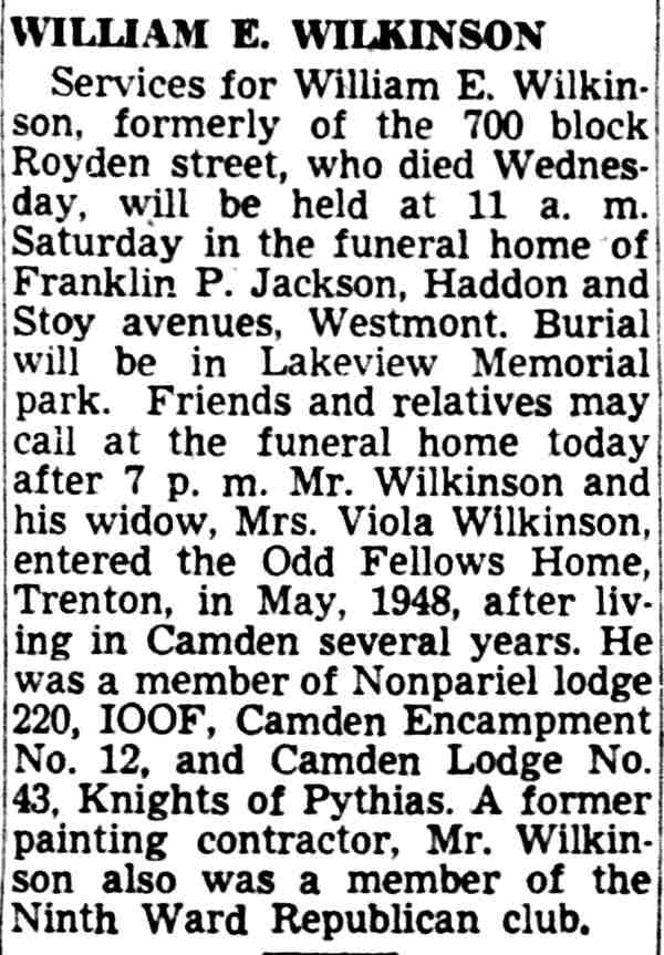 William E. Wilkinson - Camden Courier-Post, November 18, 1949