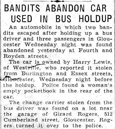 Bandits Abandon Car Used in Bus Holdup - Camden Courier-Post, March 19, 1932