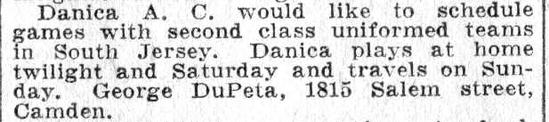 Danica A.C. games notice, Camden Courier-Post, June 7, 1932
