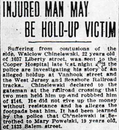 Injured Man May Be Hold-Up Victim, Philadelphia Inquirer, January 28, 1913