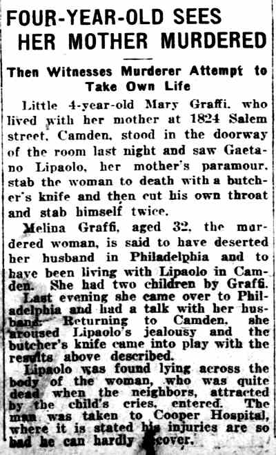 Four-Year-Old Sees Her Mother Murdered, Philadelphia Inquirer, March 1, 1919