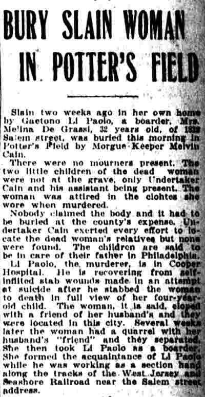 Bury Slain Woman In Potter's Field, Camden Post-Telegram, March 12, 1919