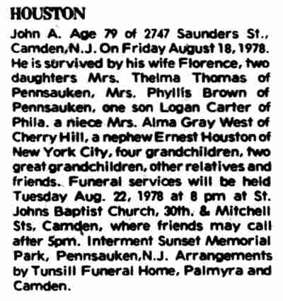 Houston obituary, Camden Courier-Post, August 22, 1978