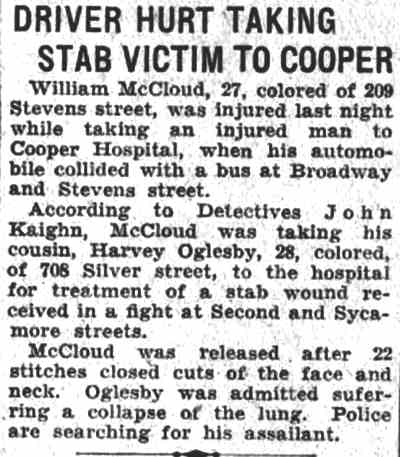 Driver Hurt Taking Stab Victim to Cooper — 708 Silver Street, Harvey Oglesby, 1934