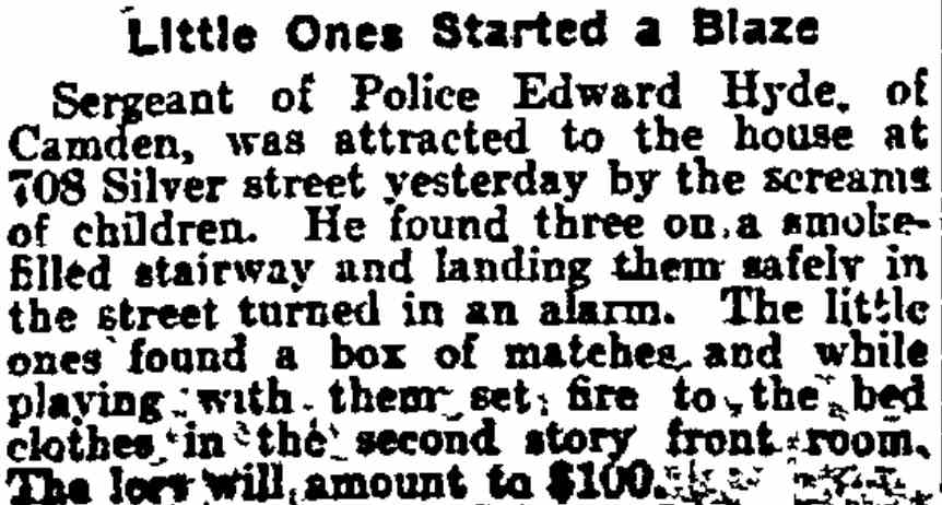 Little Ones Started a Blaze — 708 Silver Street, 1905