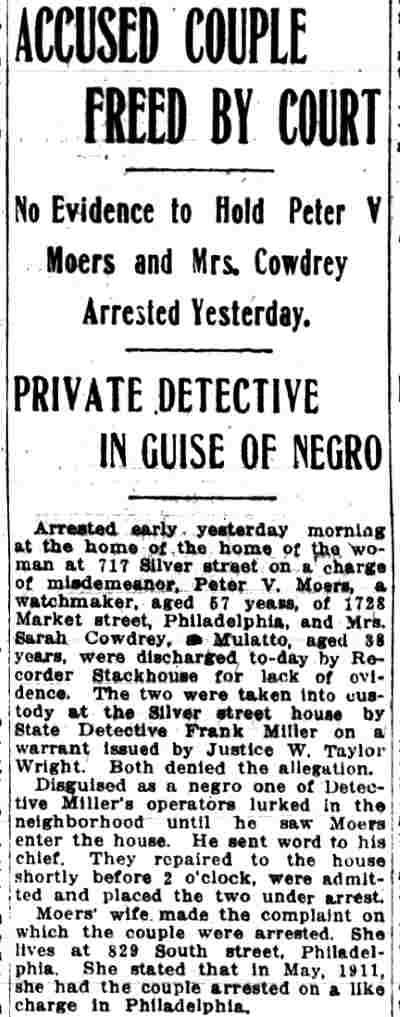 Accused Couple Freed by Court — 717 Silver Street, Mrs. Sarah Cowdrey, 1915
