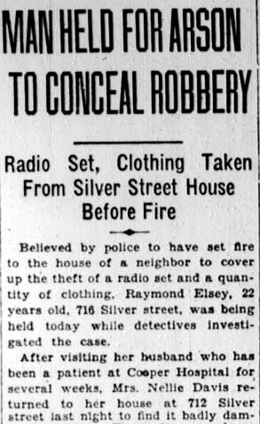 Man Held for Arson to Conceal Robbery — 712 and 716 Silver Street, 1928 (page 1)