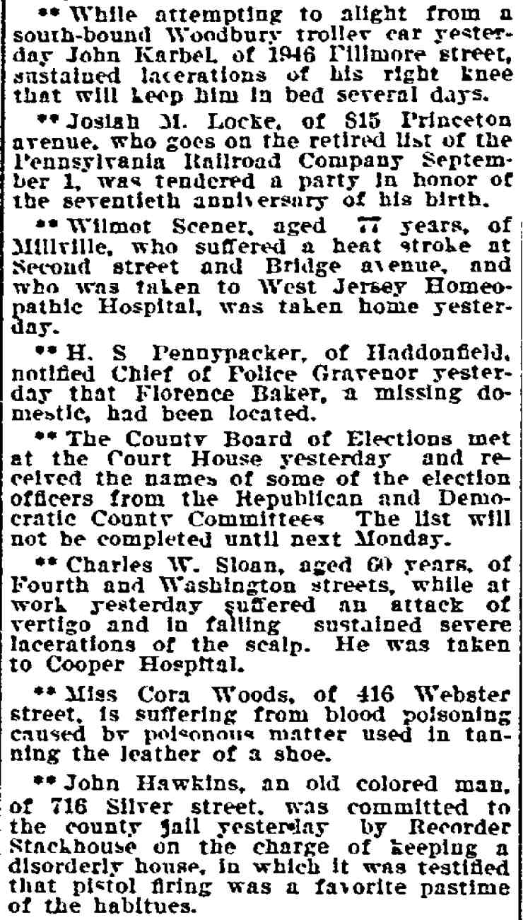 John Hawkins committed for disorderly house, 716 Silver Street, August 14, 1906