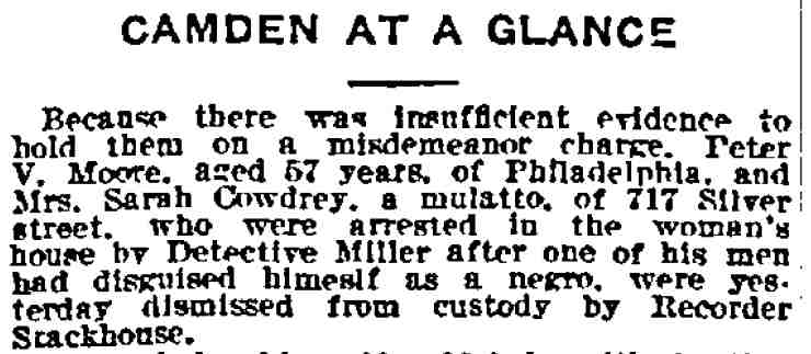 Camden at a Glance — Mrs. Sarah Cowdrey dismissed, 717 Silver Street, 1915