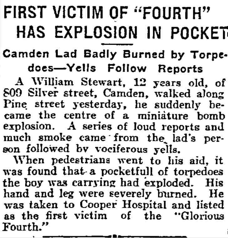 First Victim of 'Fourth' Has Explosion in Pocket — 809 Silver Street, William Stewart, 1916