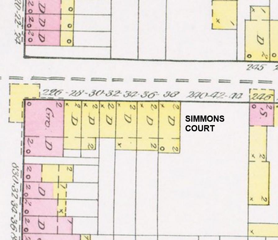 1891 Sanborn Map showing former site of Simmons Court