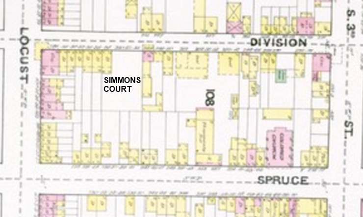 1891 Sanborn Map showing former site of Simmons Court