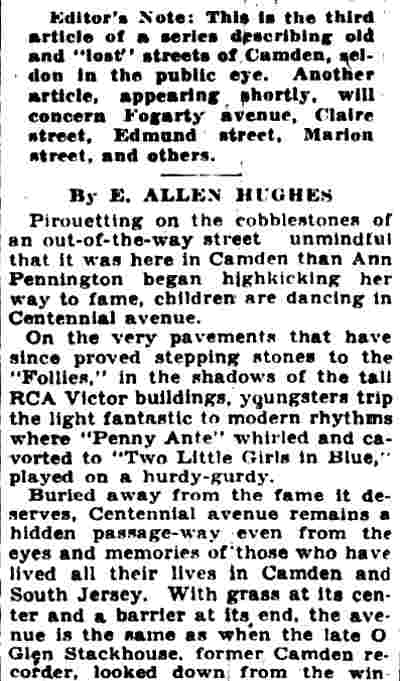 Article text, column 1: Forgotten Bit of Old Camden Recalls Ann Pennington