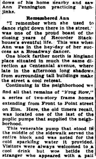 Article text, column 2: Forgotten Bit of Old Camden Recalls Ann Pennington