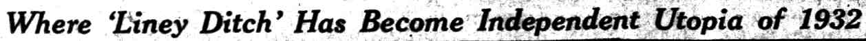Headline banner: Liney Ditch River Community Lives Own Utopian Civic Way, September 30, 1932