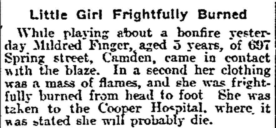 Little Girl Frightfully Burned — Philadelphia Inquirer, December 14, 1905