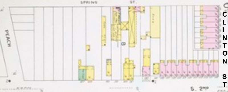 1891 Sanborn Map showing Spring Street at Clinton Street