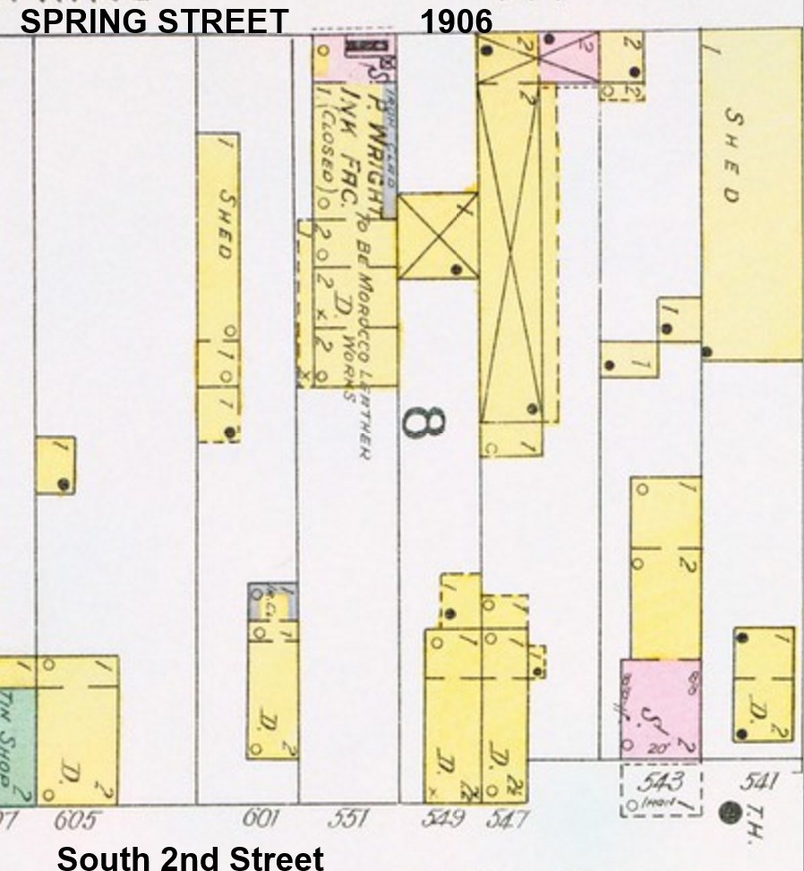 1891 Sanborn Map detail — S.P. Wright Ink Factory on Spring Street