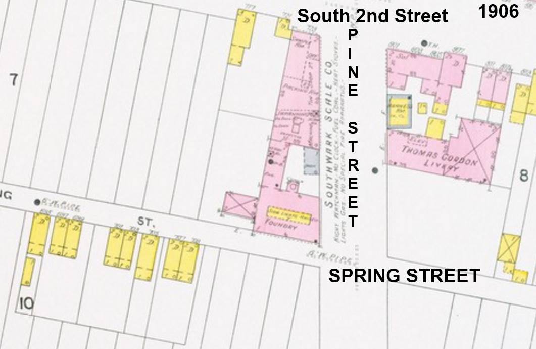 1906 Sanborn Map — Spring Street near Pine Street