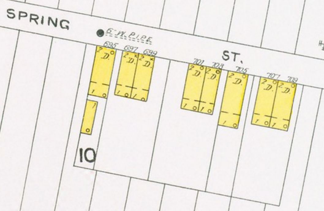 1906 Sanborn Map — houses on west side of Spring Street near Pine Street