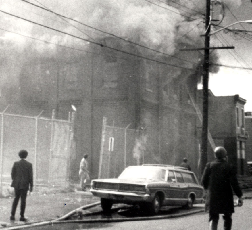 Liberty Public School at 740 Spruce Street, October 9, 1973 — Engine Company 8 and Ladder Company 2 on scene