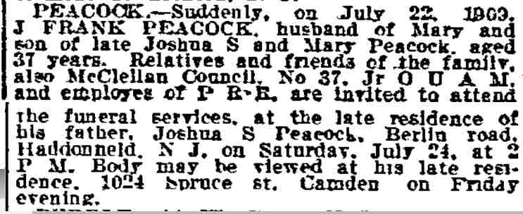 1024 Spruce Street — J. Frank Peacock, Philadelphia Inquirer, July 23, 1909