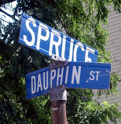 Northeast corner of Dauphin Street and Spruce Street, July 14, 2004