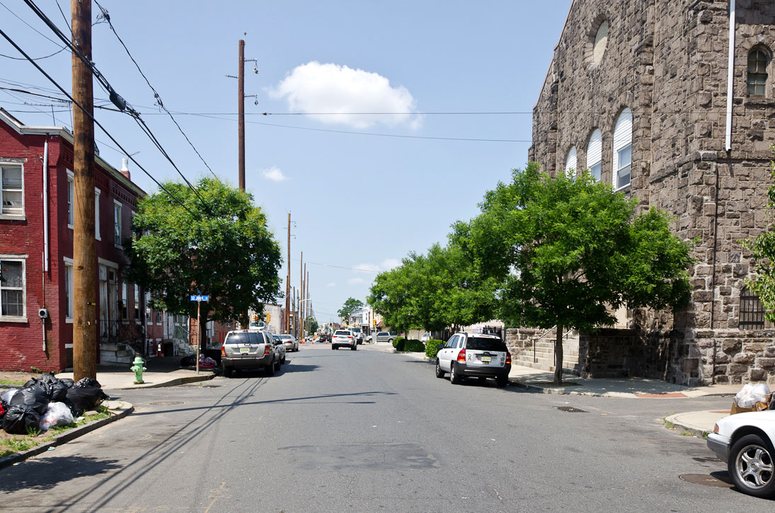 Looking west on Spruce Street from east of St. John Street, May 29, 2012