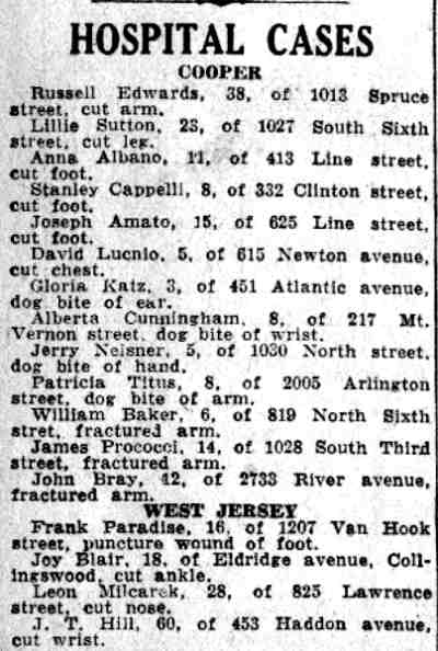 Hospital Cases - Camden Courier-Post, July 31, 1941