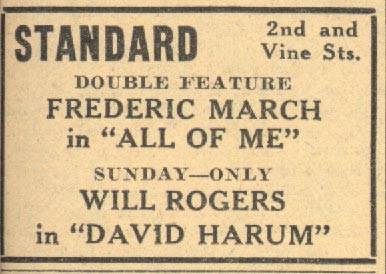 Standard Theater listing, Camden Courier-Post, May 1934
